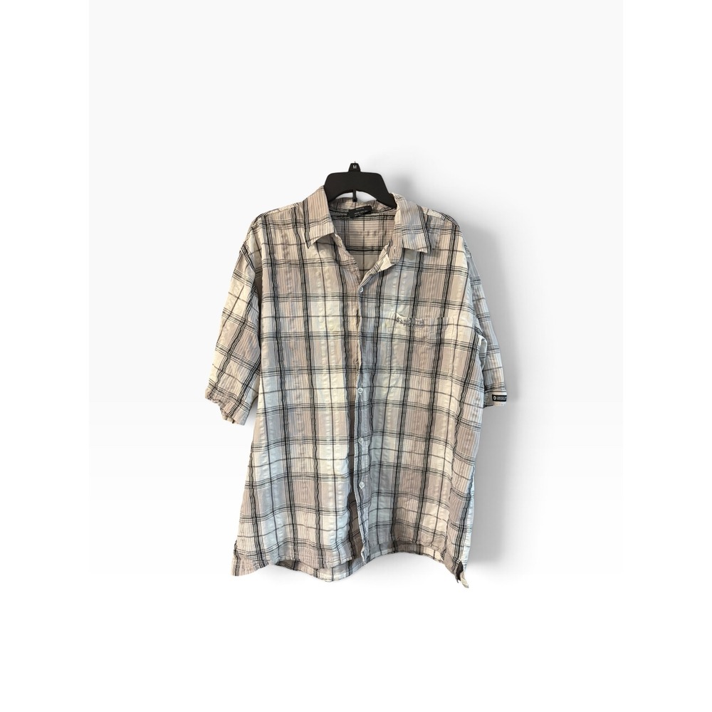 Southpole Mens XL Plaid Short Sleeve Button Down Shirt Grey Black Streetwear